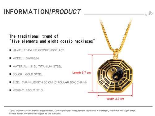 Yin Yang Ba Gua eight trigrams amulet pendant men stainless steel lucky charm necklace