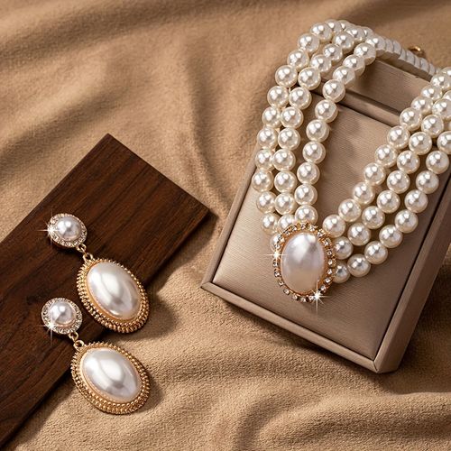 A pair of fashionable earrings and an exquisite vintage necklace