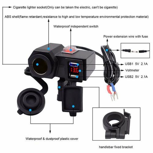 Motorcycle mobile phone charger voltmeter waterproof cigarette lighter holder + dual USB 4.2A universal modification accessories