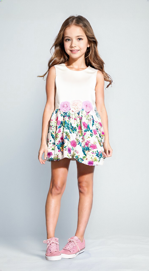 Girls Dress Clothes Set Striped Floral Sleeveless Sundress Outfit