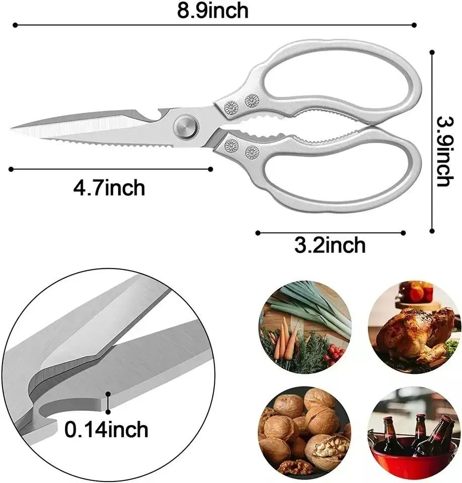 Multi-functional Stainless Steel Kitchen Scissors Heavy Duty Food Scissors for Chicken Vegetable Barbecue Meat Fish