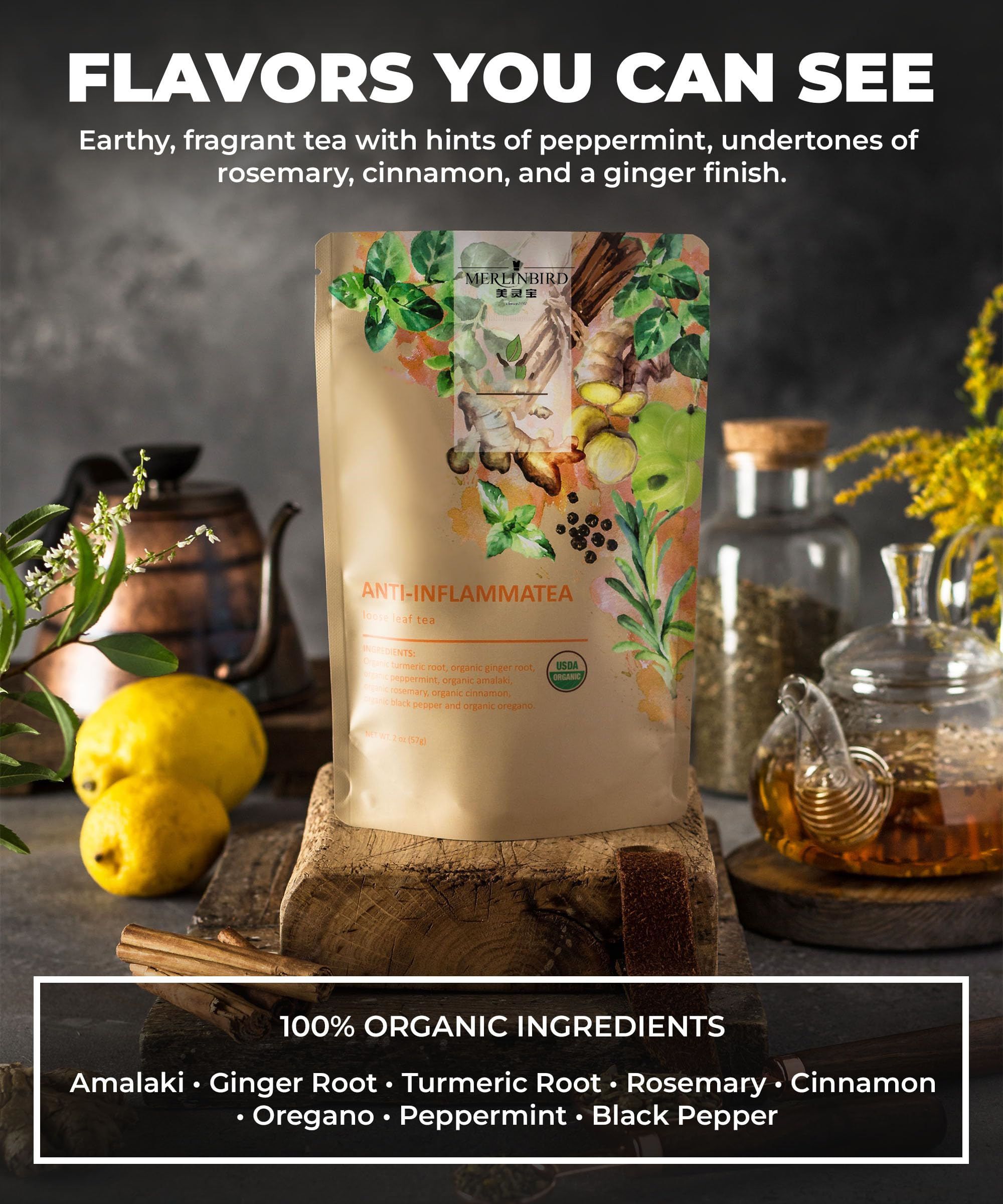 Anti-Inflammatory Herbal Tea Loose Leaf | Turmeric, Dandelion & Peppermint Blend | Caffeine-Free Detox Tea with Ginger & Black Pepper for Digestion | Immune Support, Antioxidant Rich