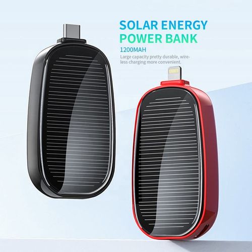 Brand New Portable Solar Mini Power Bank 1200mah Fast Charge Upgrade with Type-C Input Interface and Lanyard Powerbank Solaire