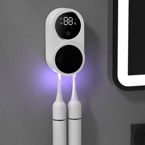 New Automatic USB-Powered UV Toothbrush Sterilizer with UVC Light, Smart Display, Portable Plastic Design, Wall-Mounted Charging Holder for Toothbrushes