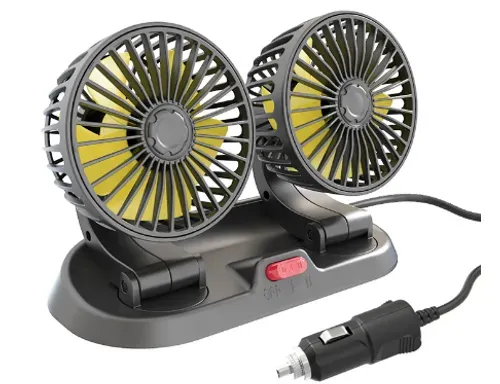 Carga de cigarro ajustável 360 graus girando ventilador de resfriamento de ar de carro de cabeça dupla