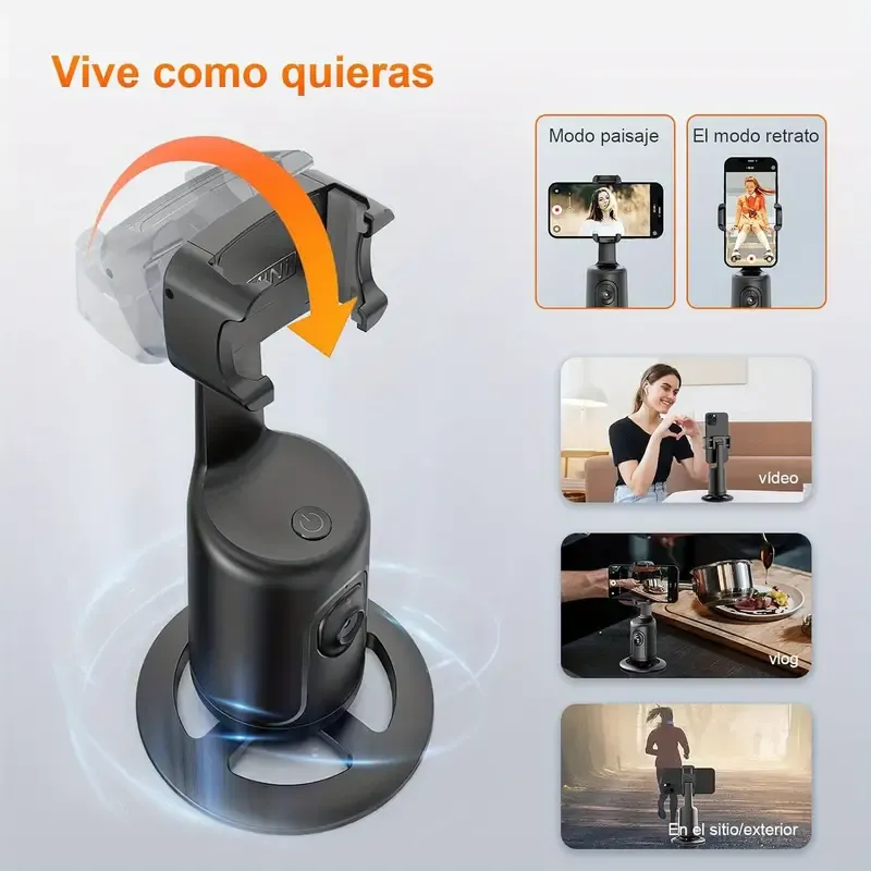 Tripé de rastreamento facial automático, suporte de telefone com rastreamento automático, sem necessidade de aplicativo, suporte para câmera de telefone com rotação de 360°, suporte para rastreamento de telefone com controle remoto por gestos para vlog, streaming, vídeo