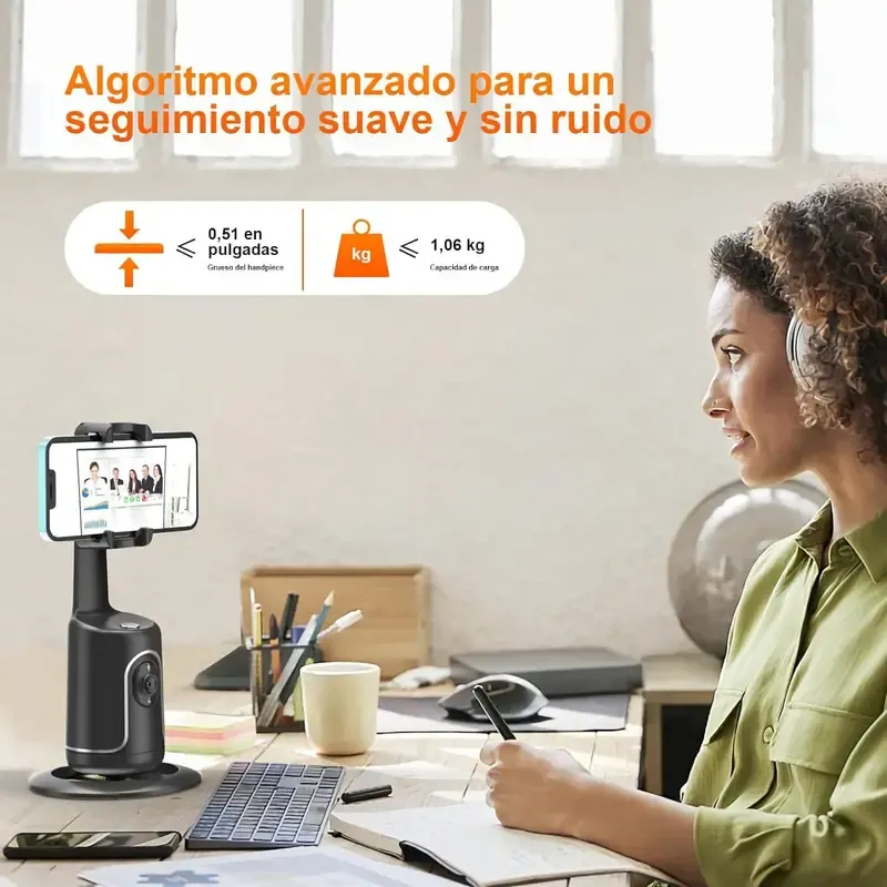Tripé de rastreamento facial automático, suporte de telefone com rastreamento automático, sem necessidade de aplicativo, suporte para câmera de telefone com rotação de 360°, suporte para rastreamento de telefone com controle remoto por gestos para vlog, streaming, vídeo