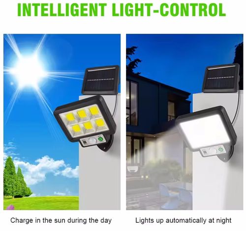 Luz de rua solar, luz de parede com sensor de movimento PIR de energia solar, 3 modos de iluminação Lâmpada de parede 117COB à prova de água, lâmpada de inundação de segurança de jardim ao ar livre para quintal de jardim ao ar livre