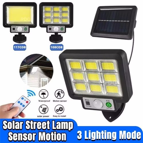 Luz de rua solar, luz de parede com sensor de movimento PIR de energia solar, 3 modos de iluminação Lâmpada de parede 117COB à prova de água, lâmpada de inundação de segurança de jardim ao ar livre para quintal de jardim ao ar livre