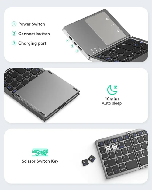 Bluetooth Folding Keyboard with touchpad Portable Wireless