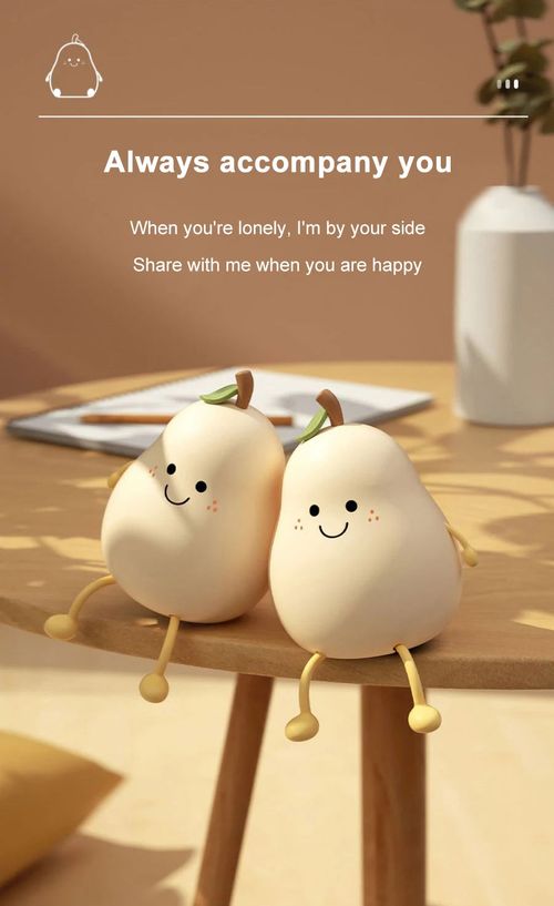 Night Lights for Kids Pear Shaped Cute Silicone Nightlight 7 Colors Dimmable Night Lamp USB Charging for Bedroom Bedside Room