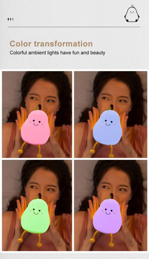 Night Lights for Kids Pear Shaped Cute Silicone Nightlight 7 Colors Dimmable Night Lamp USB Charging for Bedroom Bedside Room