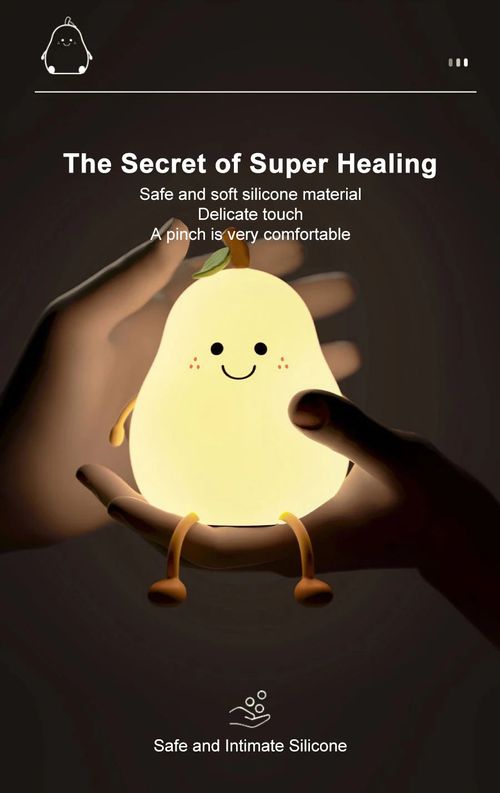 Night Lights for Kids Pear Shaped Cute Silicone Nightlight 7 Colors Dimmable Night Lamp USB Charging for Bedroom Bedside Room