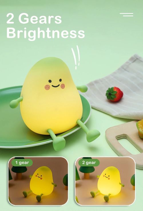 Night Lights for Kids Pear Shaped Cute Silicone Nightlight 7 Colors Dimmable Night Lamp USB Charging for Bedroom Bedside Room