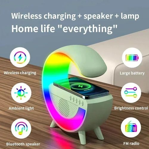 Wireless Speaker Charger Night Light with Alarm Clock Charging Function Atmosphere Lamp LED Table Lamp for Bedroom Home Decor