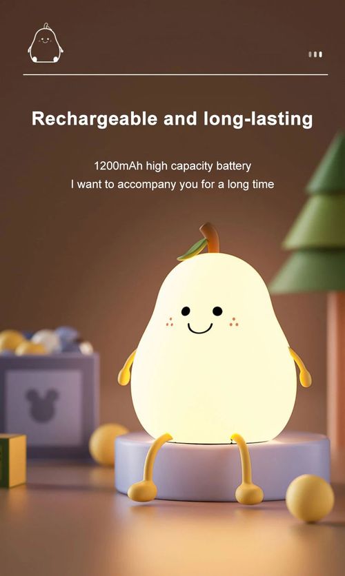 Night Lights for Kids Pear Shaped Cute Silicone Nightlight 7 Colors Dimmable Night Lamp USB Charging for Bedroom Bedside Room
