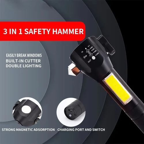 Multi-Function COB LED Flashlight Emergency Light Safety Hammer