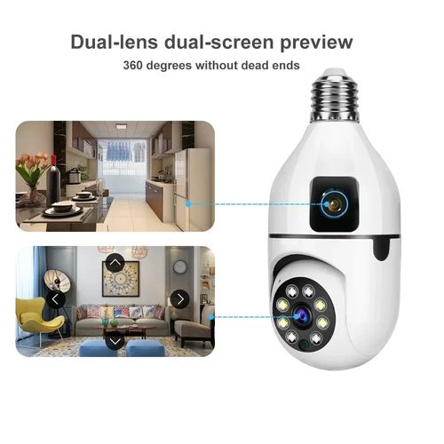 8MP E27 Bulb WIFI Camera 8X Zoom Dual Lens Indoor Surveillance Human Tracking Wireless Two-way Audio Cameras Color Night Vision