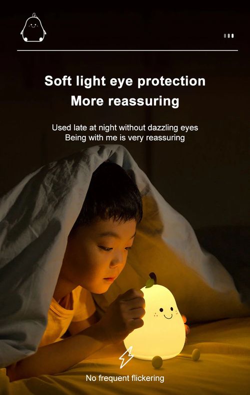 Night Lights for Kids Pear Shaped Cute Silicone Nightlight 7 Colors Dimmable Night Lamp USB Charging for Bedroom Bedside Room