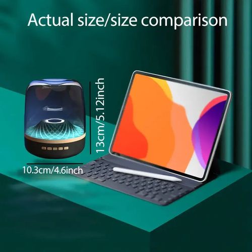 Compact Black Wireless Mini Stereo Speaker with 360° Surround Sound, 7 LED Lighting Effects, USB Type-C Charging, Wireless Conne