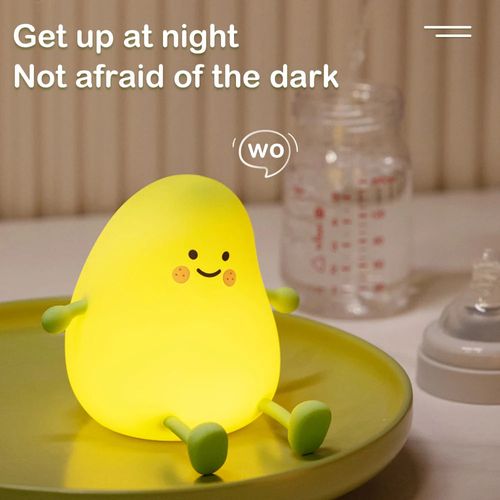 Night Lights for Kids Pear Shaped Cute Silicone Nightlight 7 Colors Dimmable Night Lamp USB Charging for Bedroom Bedside Room