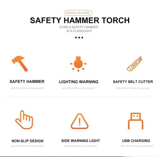 Multi-Function COB LED Flashlight Emergency Light Safety Hammer