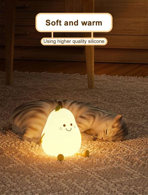 Night Lights for Kids Pear Shaped Cute Silicone Nightlight 7 Colors Dimmable Night Lamp USB Charging for Bedroom Bedside Room