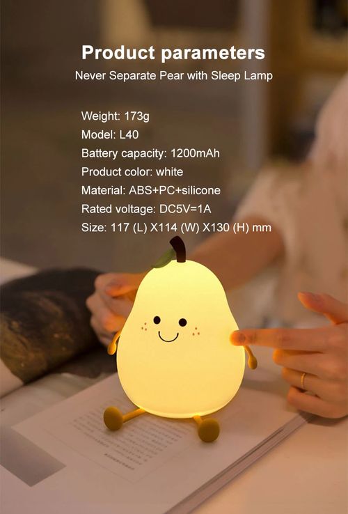 Night Lights for Kids Pear Shaped Cute Silicone Nightlight 7 Colors Dimmable Night Lamp USB Charging for Bedroom Bedside Room