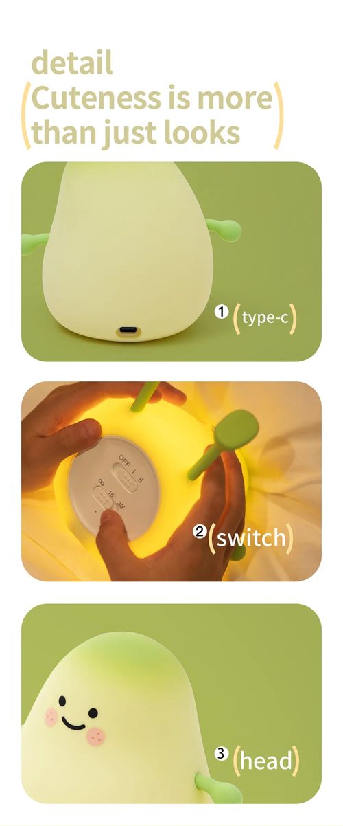 Night Lights for Kids Pear Shaped Cute Silicone Nightlight 7 Colors Dimmable Night Lamp USB Charging for Bedroom Bedside Room