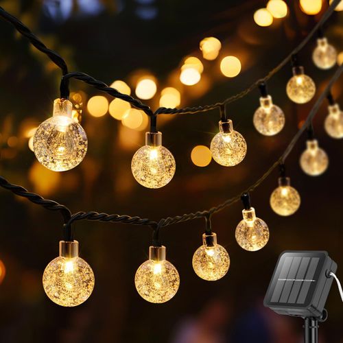 Outdoor solar light string 20FT 30 LED crystal spherical light string solar outdoor light strip with 8 lighting modes, courtyard pendant light suitable for garden, camping, and party decoration warm light