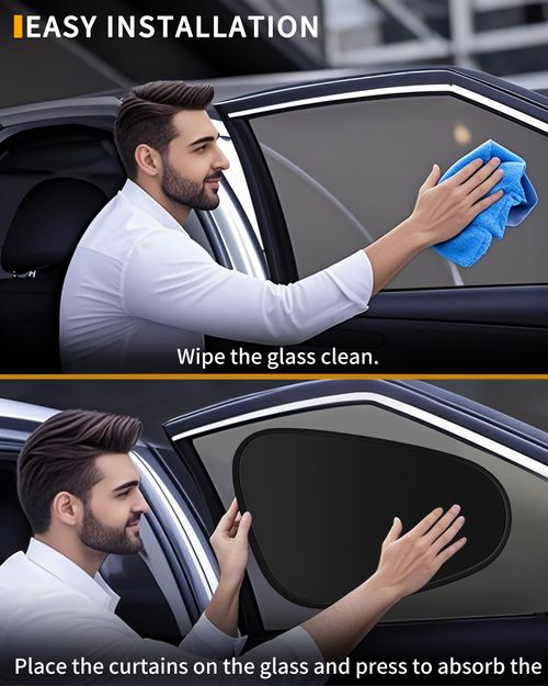 Window sunshade  car sunshade, 100% shading rate, electrostatic suction cup sunshade, universal suitable for car UV protection (4 pieces)