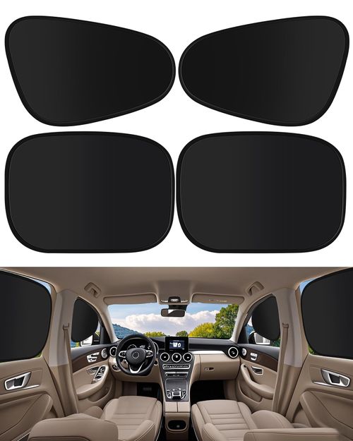 Window sunshade  car sunshade, 100% shading rate, electrostatic suction cup sunshade, universal suitable for car UV protection (4 pieces)