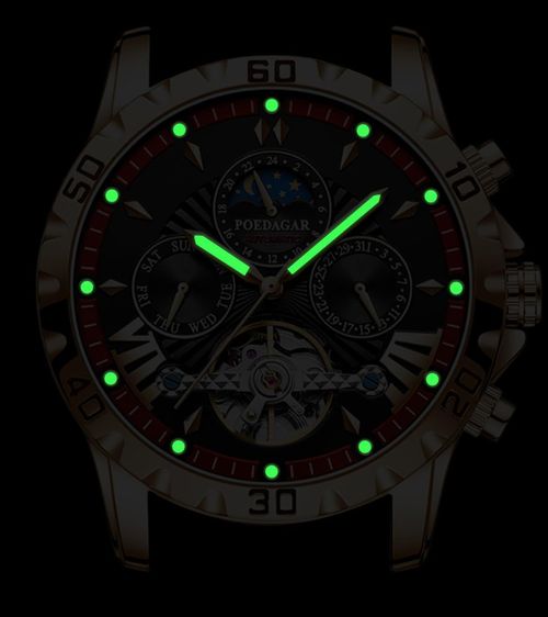 Men's watch - luxurious automatic mechanical skeleton tourbillon luxury top-feeding dress watch - moon phase water-resistant luminous