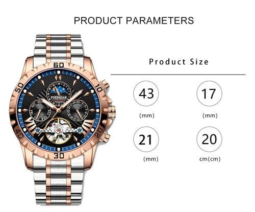 Men's watch - luxurious automatic mechanical skeleton tourbillon luxury top-feeding dress watch - moon phase water-resistant luminous