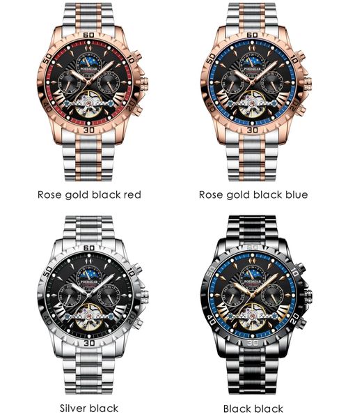 Men's watch - luxurious automatic mechanical skeleton tourbillon luxury top-feeding dress watch - moon phase water-resistant luminous