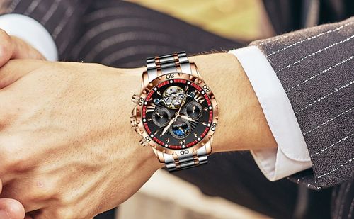 Men's watch - luxurious automatic mechanical skeleton tourbillon luxury top-feeding dress watch - moon phase water-resistant luminous