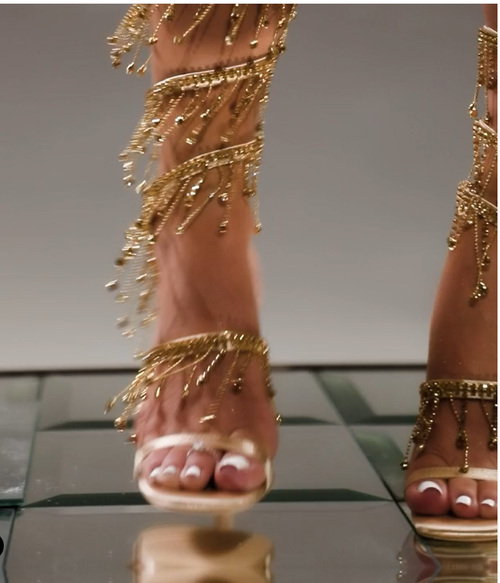 Golden Shoes Fashion Rhinestones Peep Toe Ladies High Heels Crystal Shoes Gladiator Sandals Women Thin Heels Female Footwear(Dinner date, evening banquet)