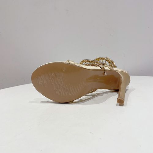 Golden Shoes Fashion Rhinestones Peep Toe Ladies High Heels Crystal Shoes Gladiator Sandals Women Thin Heels Female Footwear(Dinner date, evening banquet)