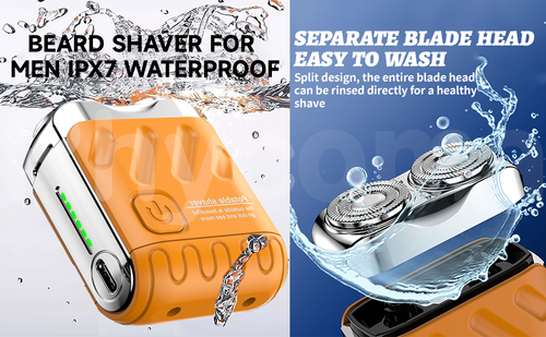 Mini electric razor with portable suitcase design, waterproof men's electric razor, quick charging with long battery life, double-ring magnetic cutter (orange)