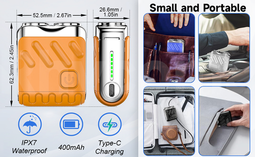 Mini electric razor with portable suitcase design, waterproof men's electric razor, quick charging with long battery life, double-ring magnetic cutter (orange)