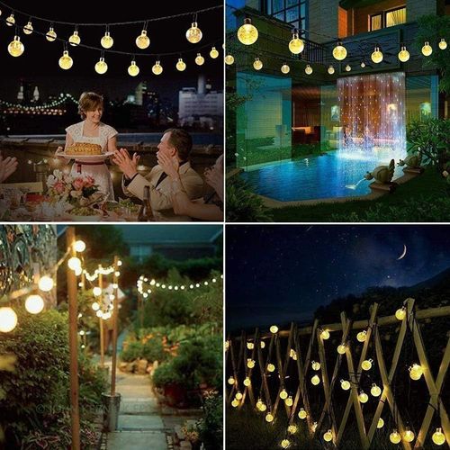 Outdoor solar light string 20FT 30 LED crystal spherical light string solar outdoor light strip with 8 lighting modes, courtyard pendant light suitable for garden, camping, and party decoration warm light