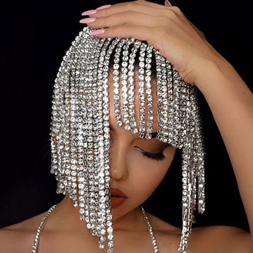 Tassel large waterdrop diamond hat accessory, crystal hair chain jewelry, dance party and wedding hair decoration