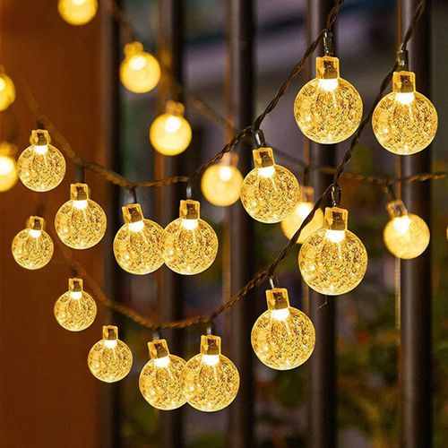 Outdoor solar light string 20FT 30 LED crystal spherical light string solar outdoor light strip with 8 lighting modes, courtyard pendant light suitable for garden, camping, and party decoration warm light