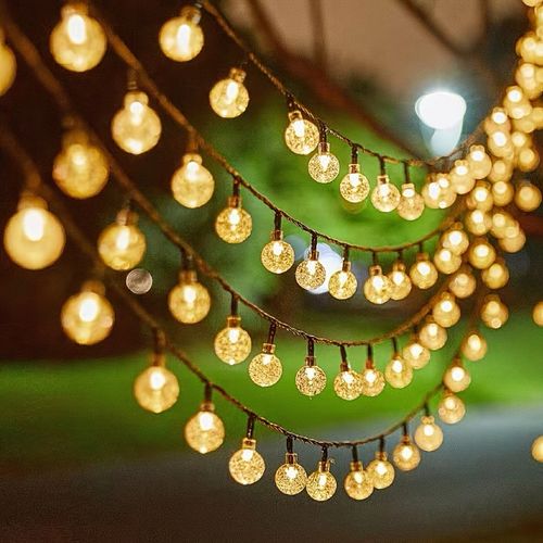Outdoor solar light string 20FT 30 LED crystal spherical light string solar outdoor light strip with 8 lighting modes, courtyard pendant light suitable for garden, camping, and party decoration warm light