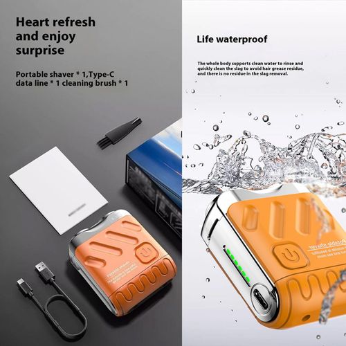 Mini electric razor with portable suitcase design, waterproof men's electric razor, quick charging with long battery life, double-ring magnetic cutter (orange)