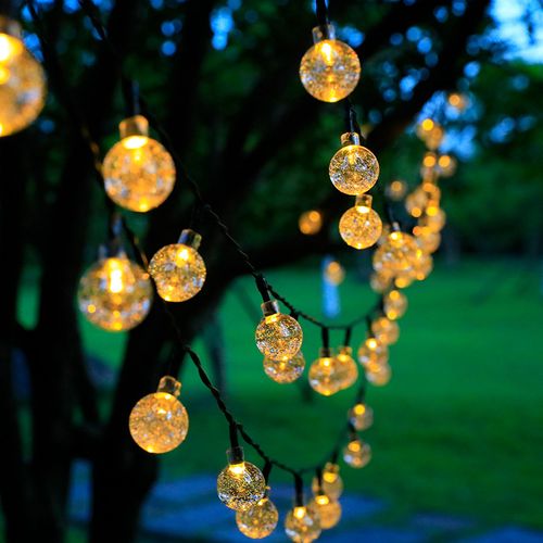 Outdoor solar light string 20FT 30 LED crystal spherical light string solar outdoor light strip with 8 lighting modes, courtyard pendant light suitable for garden, camping, and party decoration warm light