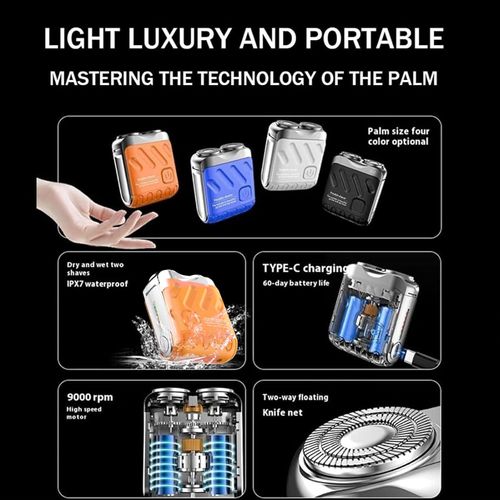 Mini electric razor with portable suitcase design, waterproof men's electric razor, quick charging with long battery life, double-ring magnetic cutter (orange)
