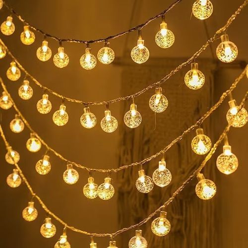Outdoor solar light string 20FT 30 LED crystal spherical light string solar outdoor light strip with 8 lighting modes, courtyard pendant light suitable for garden, camping, and party decoration warm light