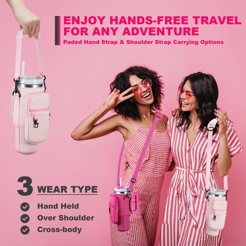 Water Bottle Carrier Bag with Phone Pocket for 40 oz Tumbler, Water Bottle Holder Pouch with Adjustable Strap Bollus for Cup(more choices of color)