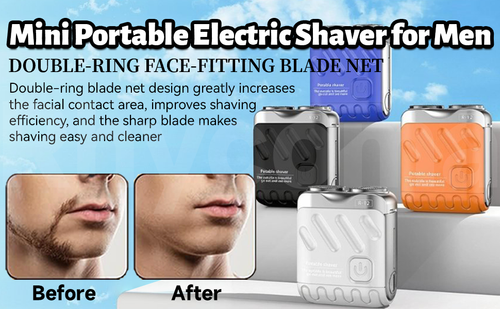 Mini electric razor with portable suitcase design, waterproof men's electric razor, quick charging with long battery life, double-ring magnetic cutter (orange)